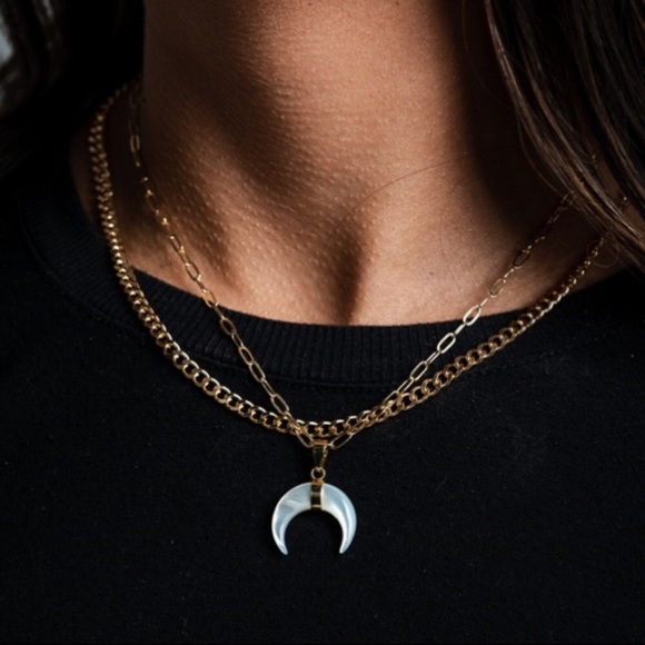 ❗️Last One❗️Mother of Pearl Double Horn Gold Necklace - Picture 3 of 12